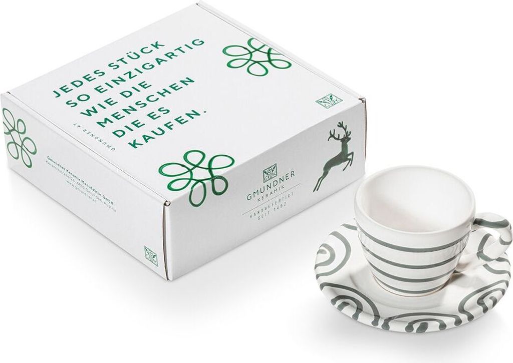 Gmundner Keramik Graugeflammt Espresso für Dich/2tlg.im Geschenkk.