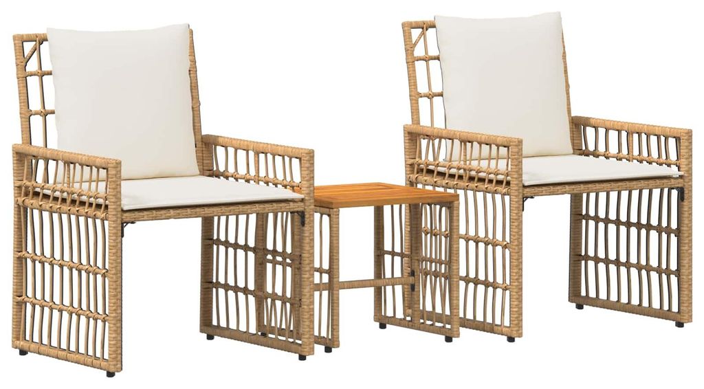 Gartenmöbel Set 3 pcs Natürlich und Cremweiß