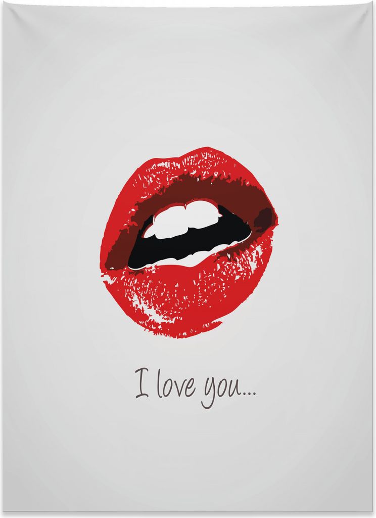 Abakuhaus Ich liebe dich Wandteppich, Verführerische weibliche Lippen aus Weiches Mikrofaser Stoff Kein Verblassen Klare Farben Waschbar, 110 x 15...