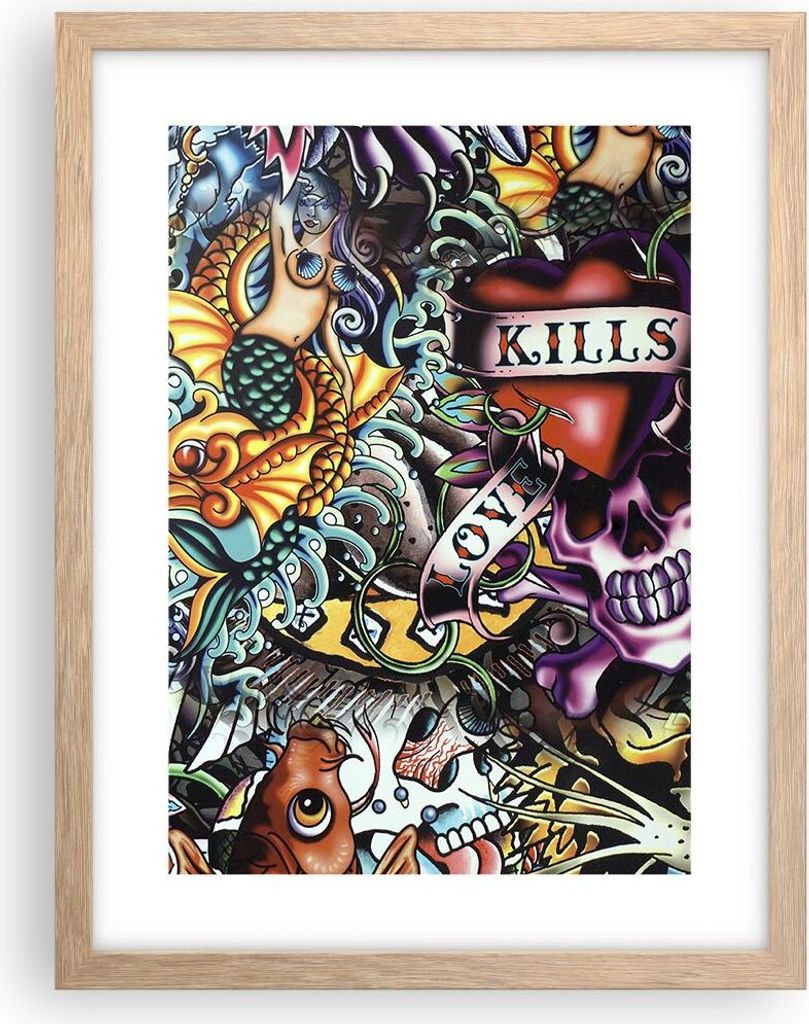 Gerahmtes Poster - Rahmen in heller Eiche - Graffiti modern - 30x40 cm - Wand Bild - Wanddeko - Wandbilder - Kunstposter - Wandposter - Bilderrahme...