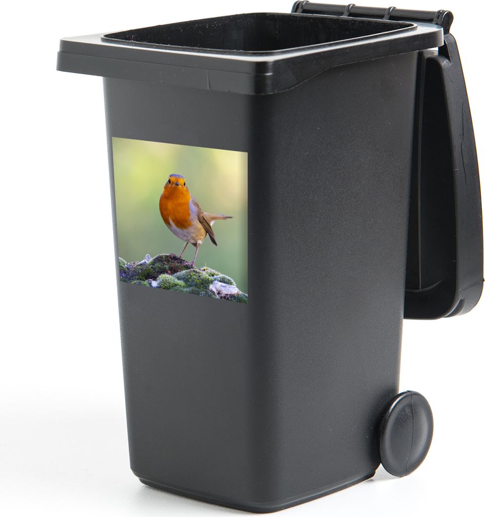 MuchoWow Mülltonnenaufkleber Steine - Rotkehlchen - Natur 40x40 cm - Abfall-Aufkleber - Container - für Abfallcontainer