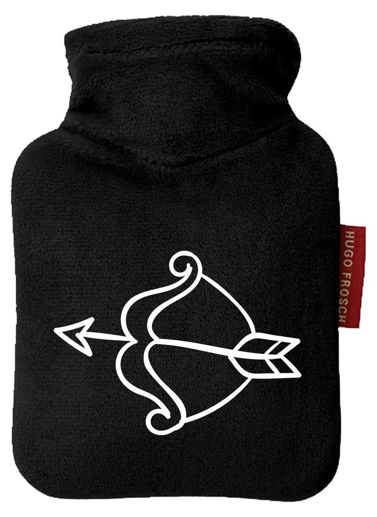 Huuraa Mini-Wärmflasche Amors Pfeil Bogen 0,2 Liter Black Mini Veloursbezug Taschenwärmer Geschenkidee