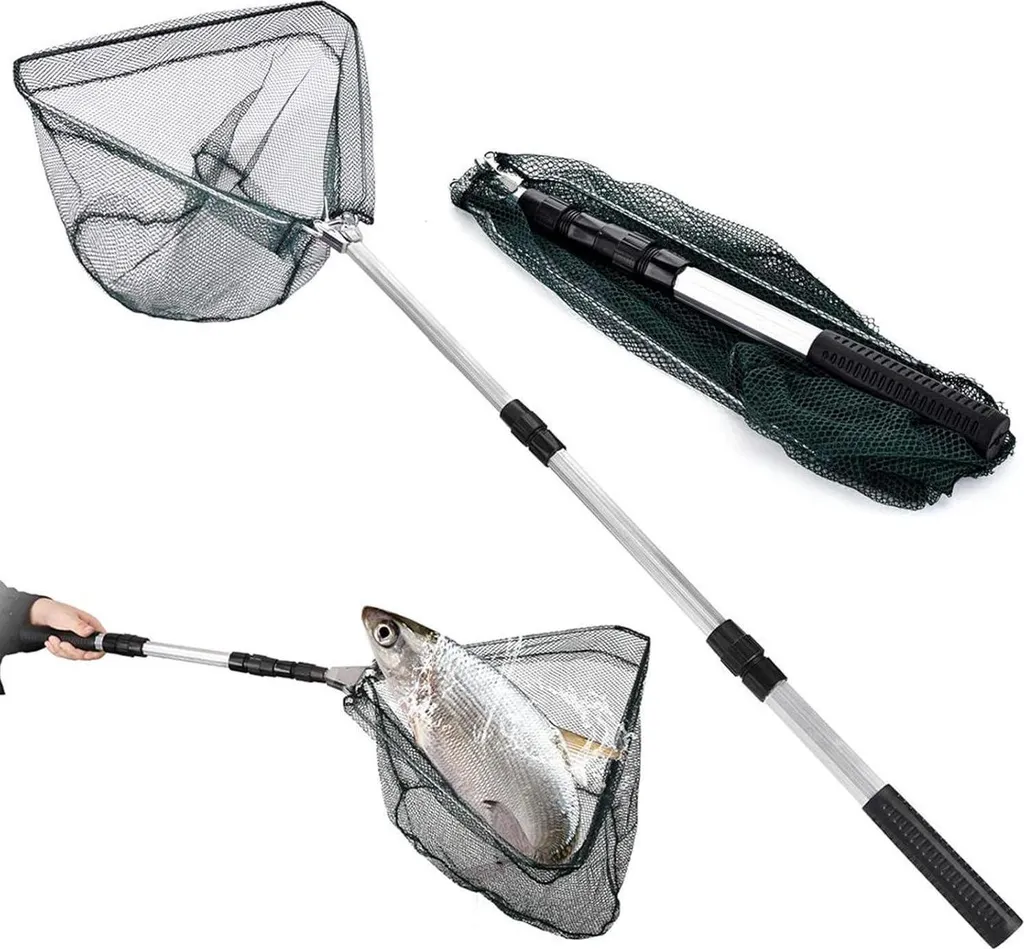 Épuisette Télescopique 120cm Légère - Maille Caoutchoutée Anti-Noeuds
