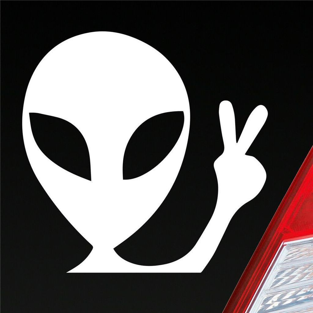 Auto Aufkleber Alien Außerirdischer Peace Winken Tuning 10x10 cm Weiss Matt Sticker Heckscheibenaufkleber