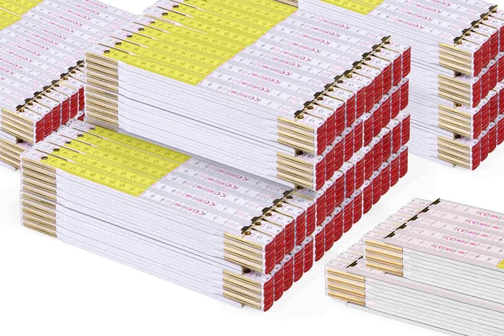 100 Stk. | Metrie 2m Zollstock Perfekt 10 | Weiß-Gelb | Stahlgelenke