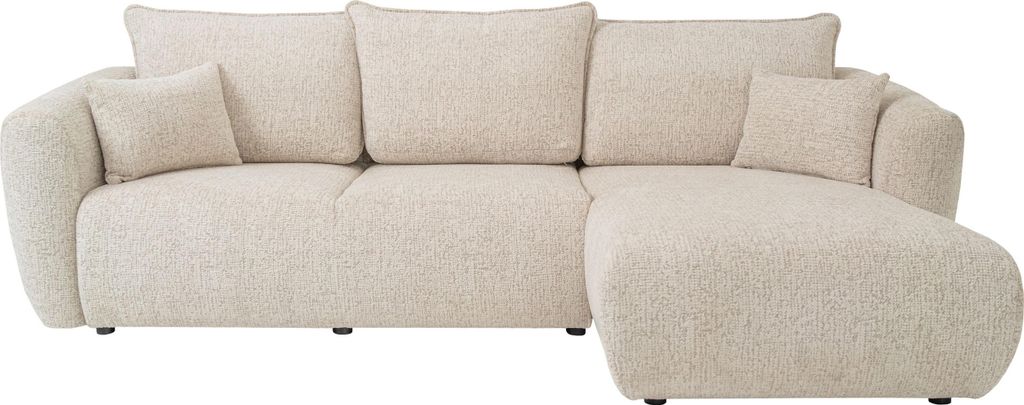 L-Form Ecksofa – Rechts – Modernes Sofa mit Schlaffunktion und Bettkasten – Liegefläche 210 × 140 cm – Ecru Strukturstoff Chenille