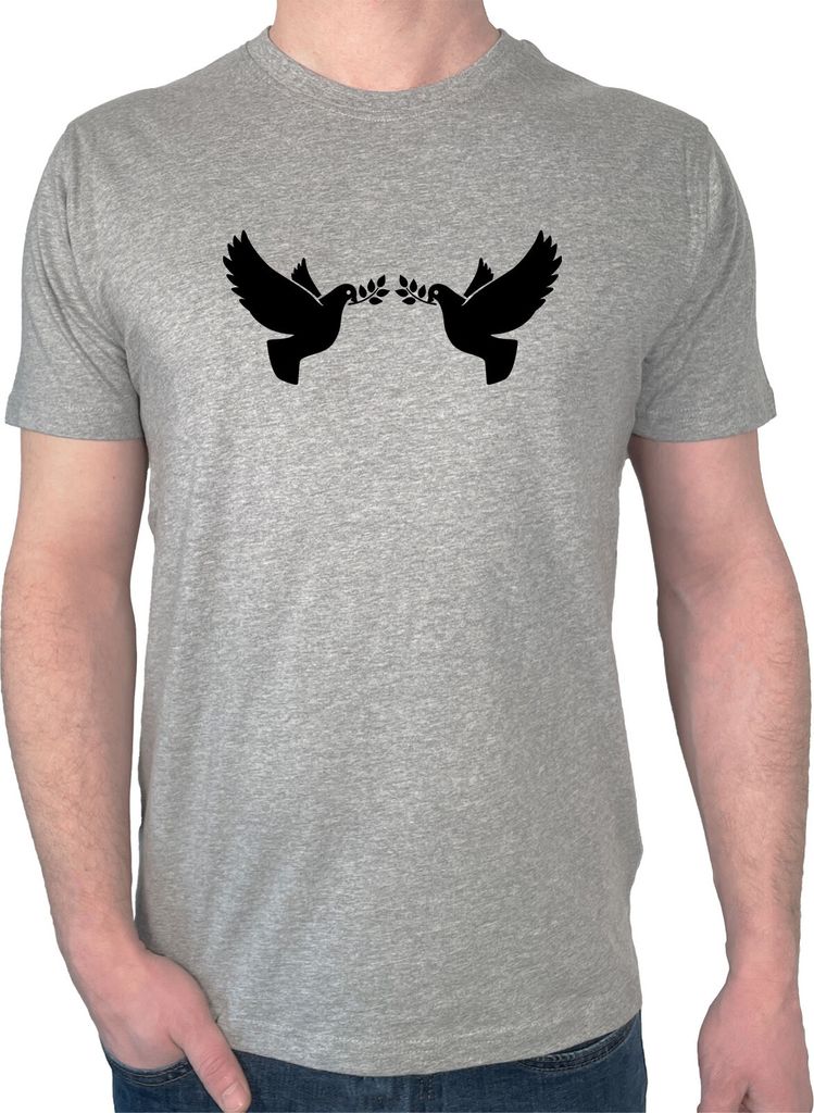 Huuraa Herren T-Shirt Friedenstauben XL Sport Grey Bio Baumwolle Fairtrade Herrenshirt Geschenkidee