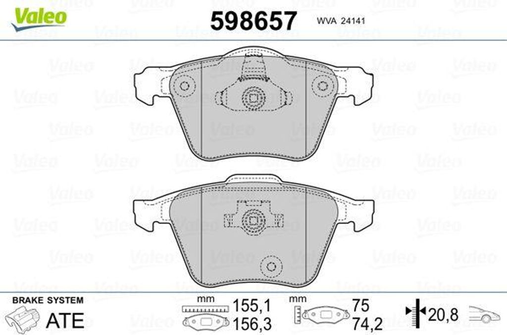 VALEO 598657 Bremsbelagsatz, Scheibenbremse OE 274331 kompatibel mit XC90