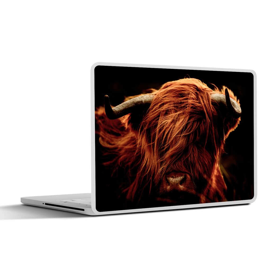 MuchoWow Laptop Aufkleber Sticker Cover Schottischer Highlander - Kuh - Hörner - Porträt - Tiere 30x21 cm - Sticker für Laptop - Selbstklebend