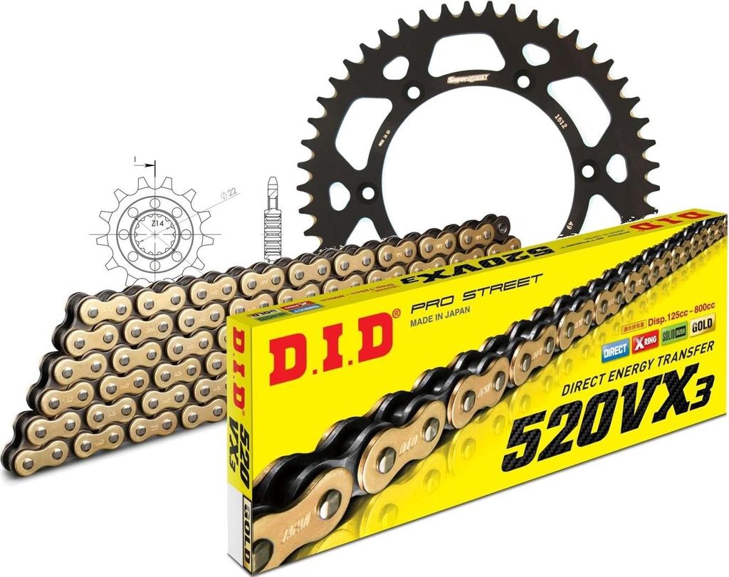Kit Alu (schwarz) GAS GAS EC250 96-96 13-49-116 DID520VX3(G&B) Clip