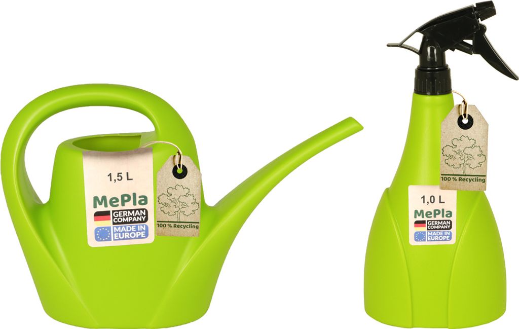 MePla - Set - Gießkanne 1,5l Indoor + Sprüher 1,0l - lemongrün