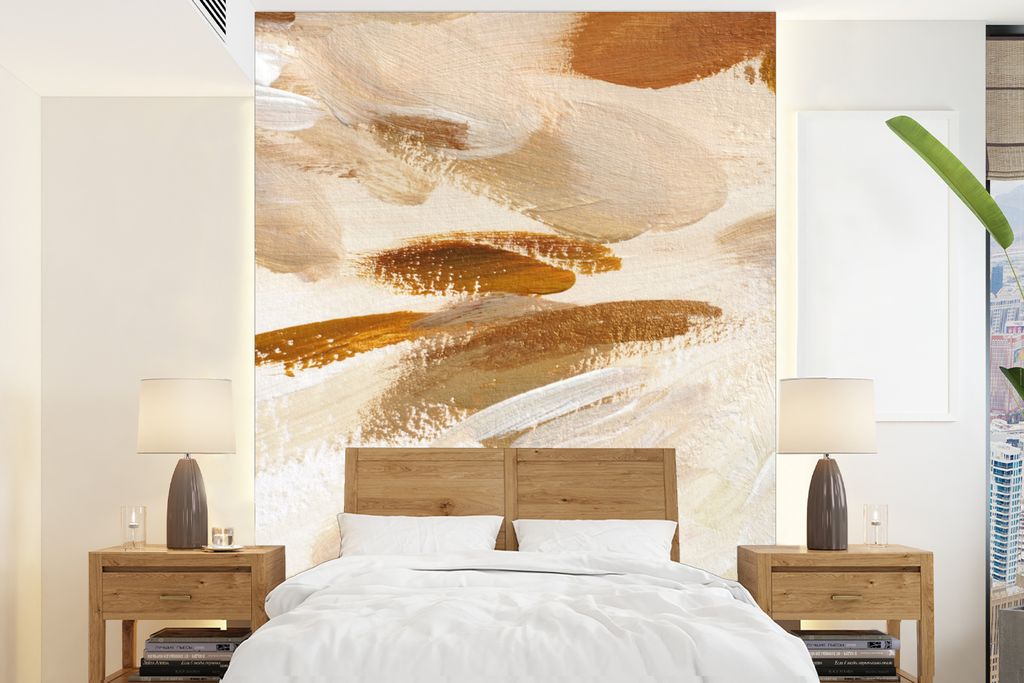 MuchoWow Fototapete für Wohnzimmer oder Schlafzimmer Wandtapete Vinyl Motivtapete Farbe - Malerei - Braun - 165x220 cm - Wanddekorationen