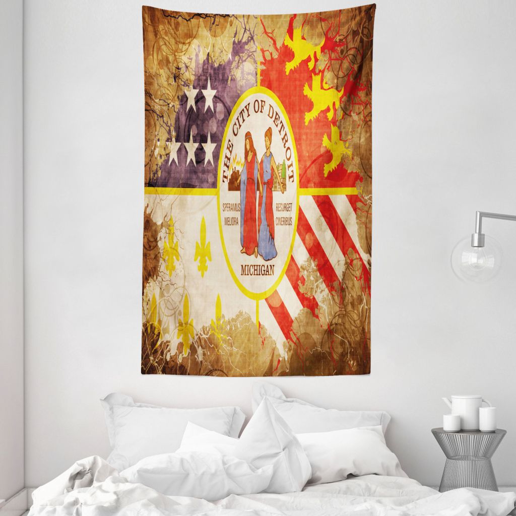 ABAKUHAUS Detroit Wandteppich und Tagesdecke, Antike alte USA-Flagge aus Weiches Mikrofaser Stoff Waschbar ohne Verblassen Digitaldruck, 140 x 230 ...