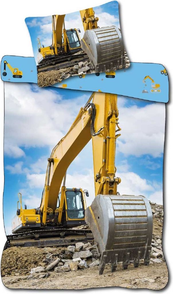 Baby Bettwäsche Kran Bagger LKW Baustelle 100 x 135 cm Produktbild 