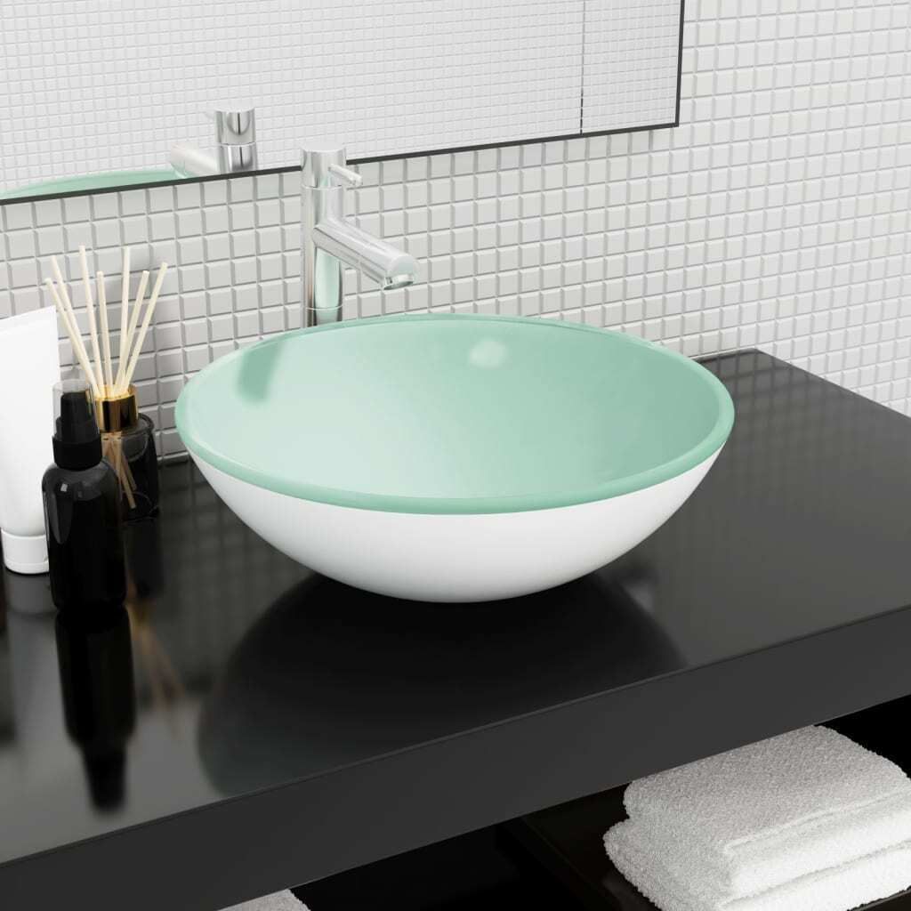 "2026 MODERNE"Waschbecken - elegantes Design - Aufsatzwaschbecken - Hartglas 42x14cm Weiß NEU610692 - Waschbecken