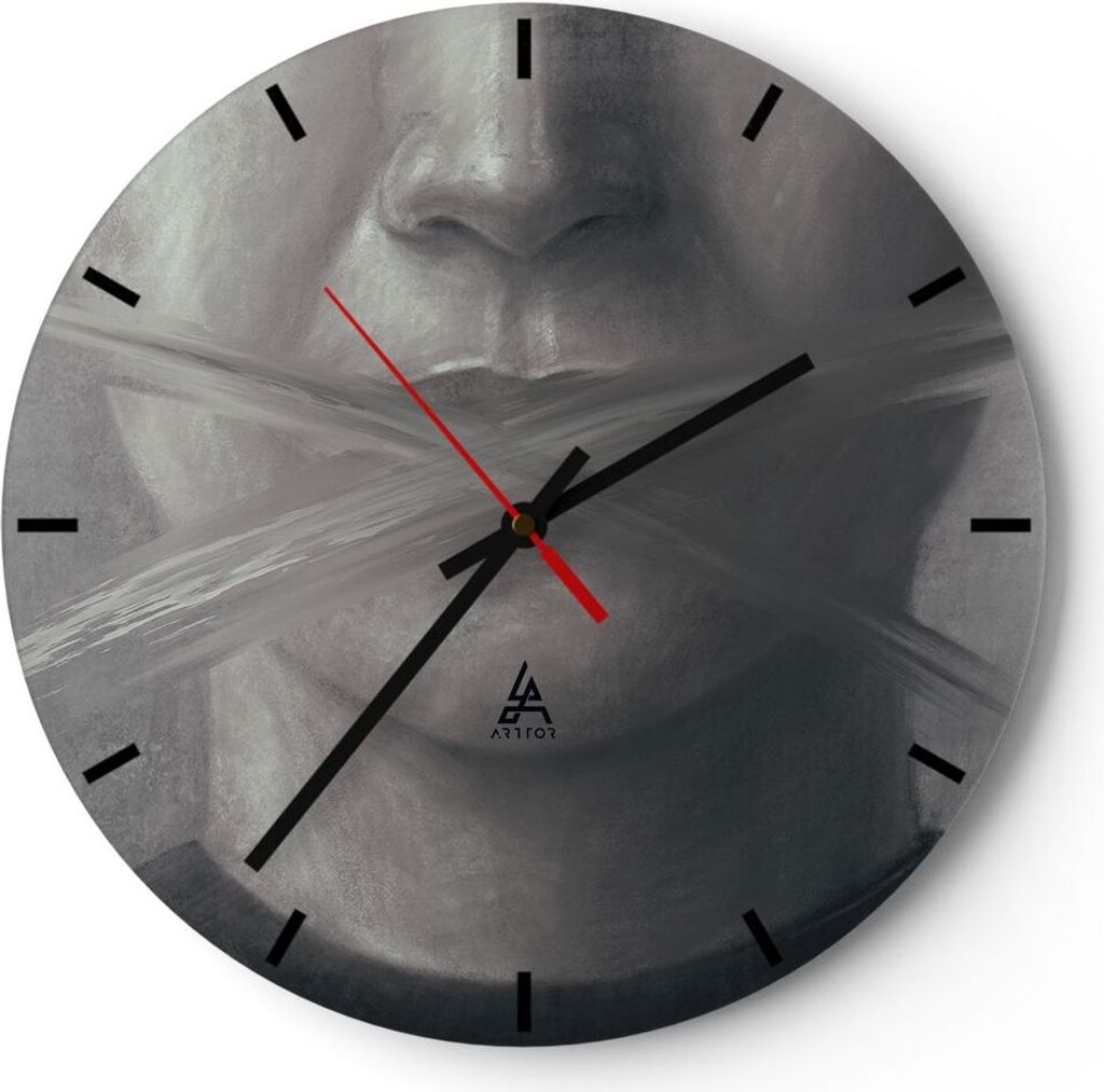 Wanduhr - Rund - Glasuhr - Symbol Mund Sprache - 40x40cm - Schleichendes Uhrwerk - Lautlos - zum Aufhängen bereit - Dekoration Modern - Wanddekora...