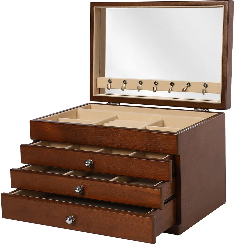 Coffret à bijoux en bois avec tiroirs - Organisateur 4 étages élégant