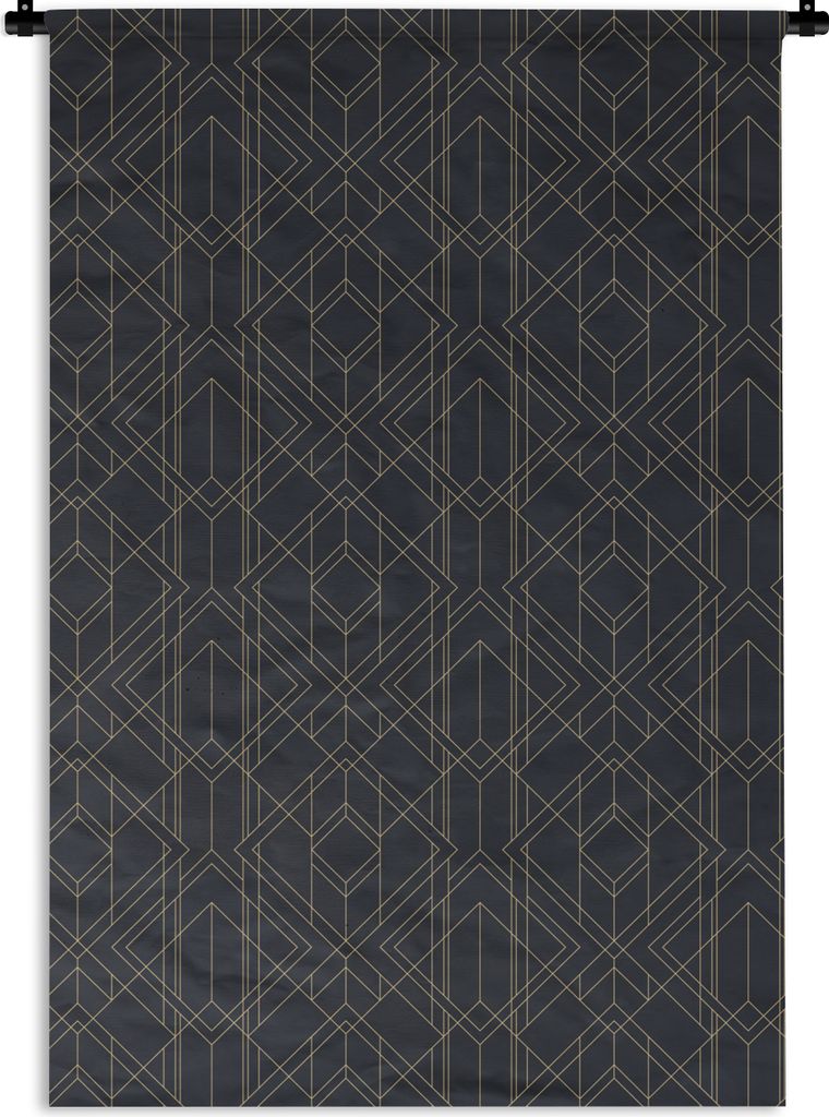 MuchoWow Wandteppich Wandbehang Muster - Art deco - Schwarz - Gold 120x180 cm Tapisserie Dekoration Wandtuch - Schlafzimmer - Dekorationen für d...