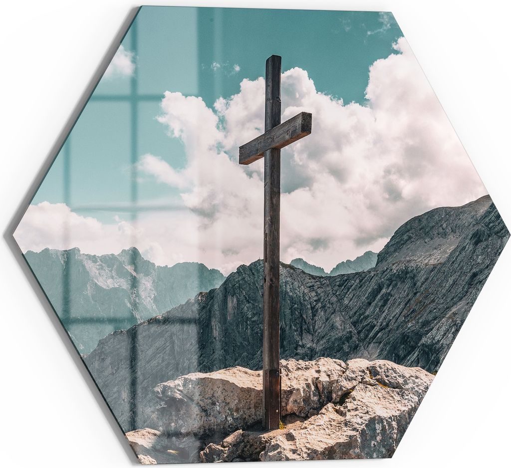 DEQOART Magnettafel Glas 55x48 cm 6-eckig 'Gipfelkreuzglanz' beschreibbar Whiteboard Küche