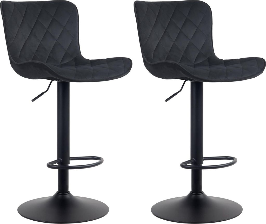 2er Set Barhocker BOZON - Samt Schwarz 48x54x83 cm | Barstuhl Höhenverstellbar Mit Lehne Drehbar Tresenhocker Tresenstuhl Kneipenhocker Kneipenstuhl