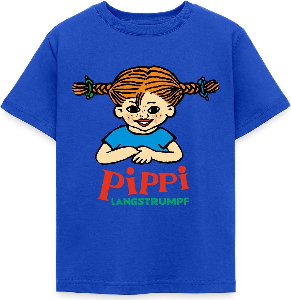 Spreadshirt Pippi Langstrumpf Logo Kinder T-Shirt, 98/104 (3-4 Jahre), Royalblau