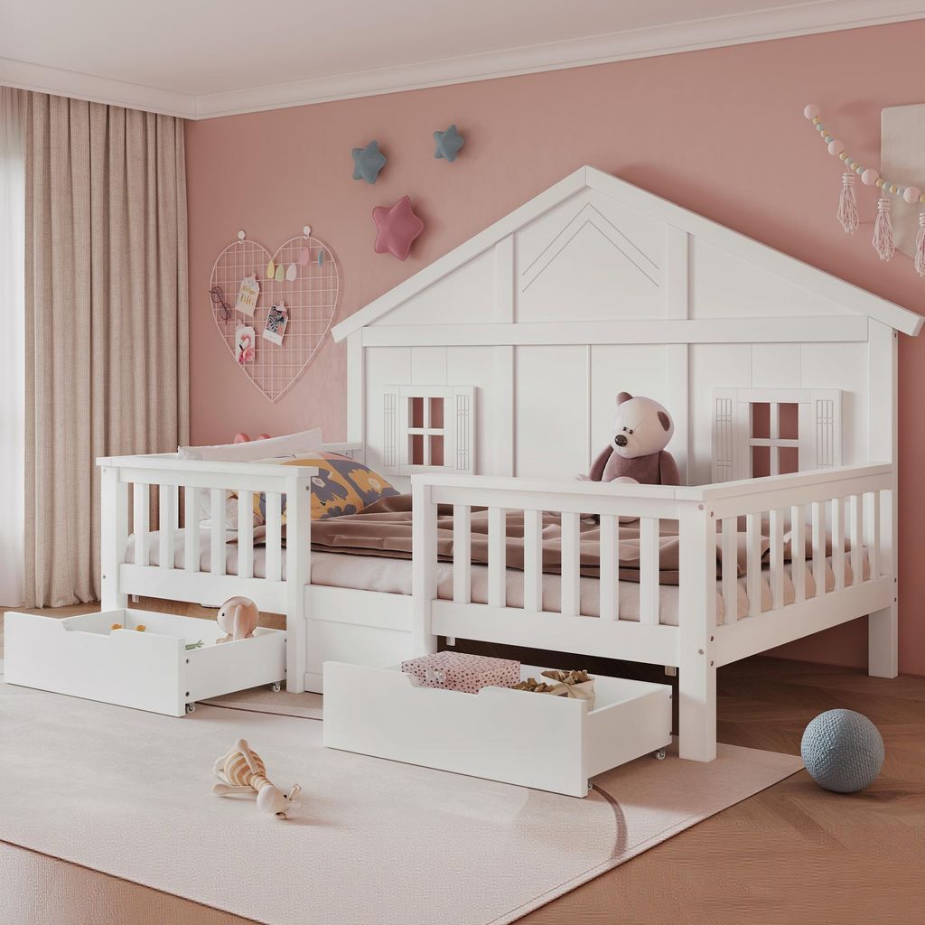 Merax Kinderbett Holzbett 90x200cm mit 2 Schubladen auf Produktbild 