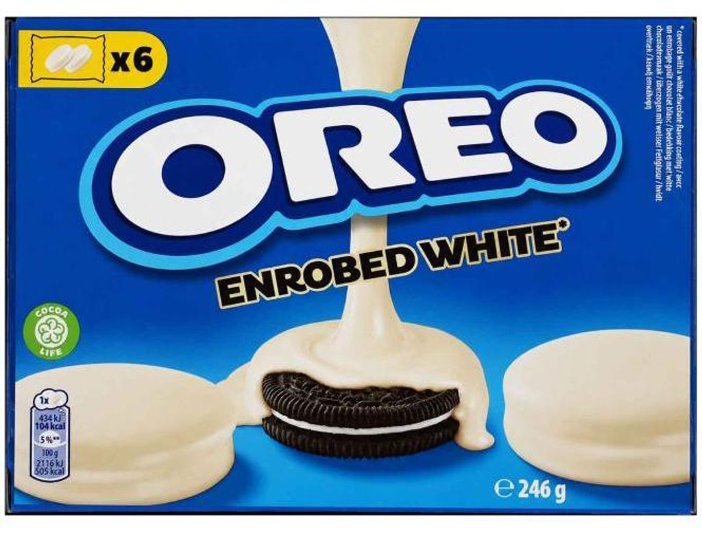 Oreo Choc White Doppeltekse Kakao Gebäck - Überzogen mit Produktbild 