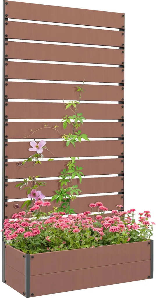 Bac à fleurs avec treillis pour balcon et terrasse - Bois Marron 180cm