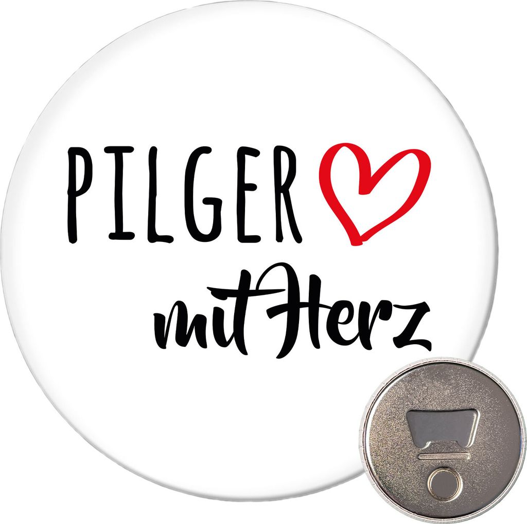 Huuraa Magnet Pilger mit Herz 59mm Kühlschrankmagnet rund Flaschenöffner Geschenkidee