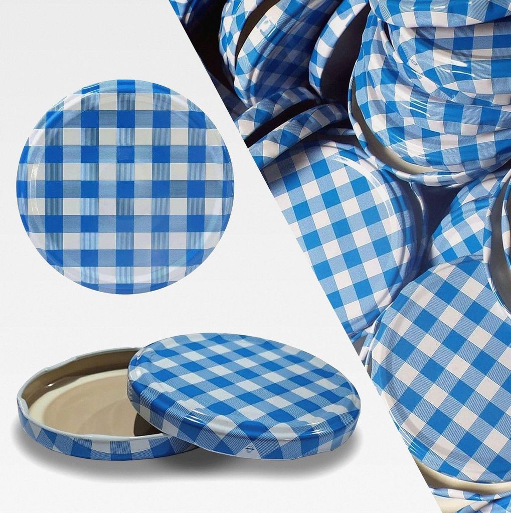 50 Ersatzdeckel Deckel für Sturzgläser To 82 Blau Karriert Passend für 230/350 / 435 ml