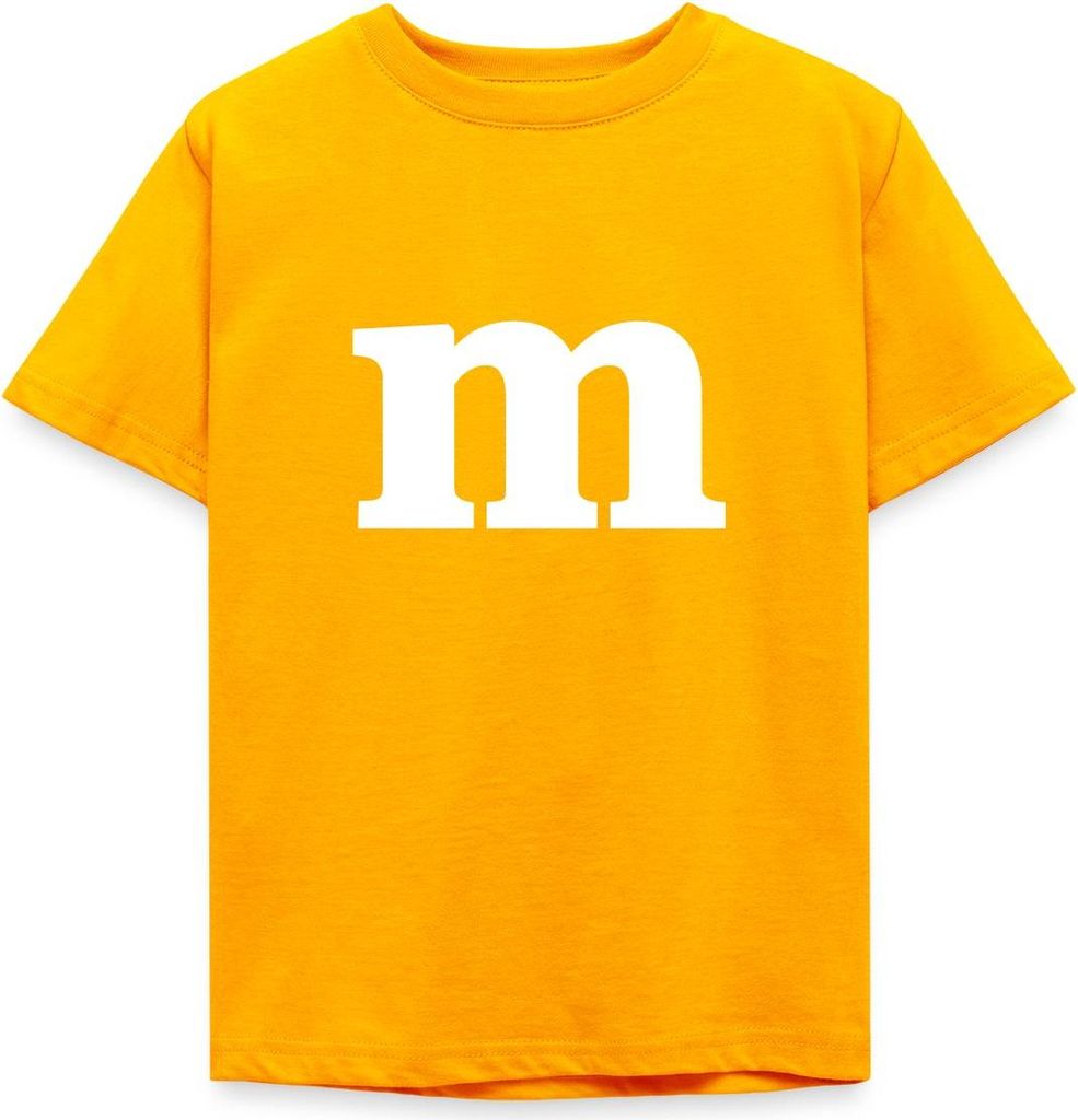 Spreadshirt Buchstabe M Kostüm Karneval Fasching Gruppen Kinder T-Shirt, 98/104 (3-4 Jahre), Gold