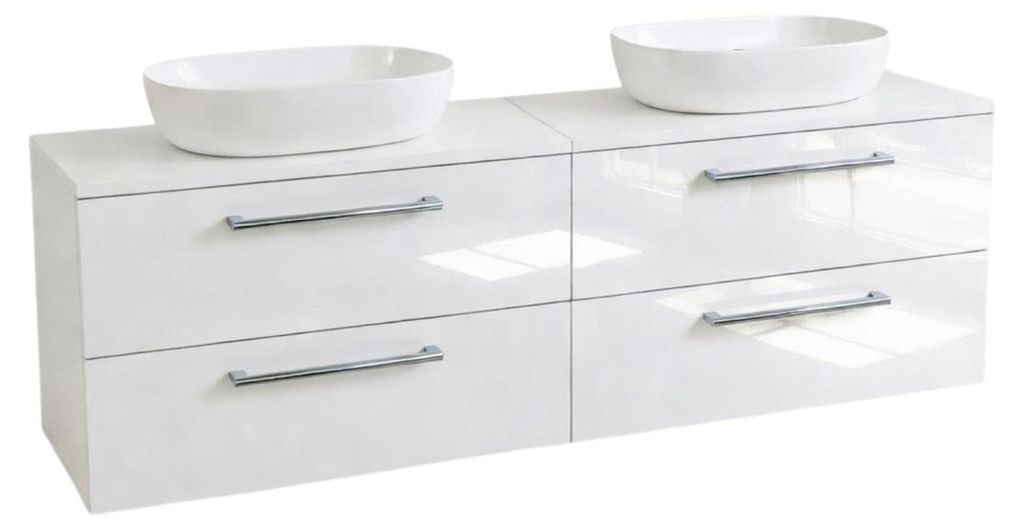 Waschtisch mit Unterschrank ONE mit 4 Schubladen Weiß Hochglanz 120x50x46 hängend Badezimmer Badezimmermöbel