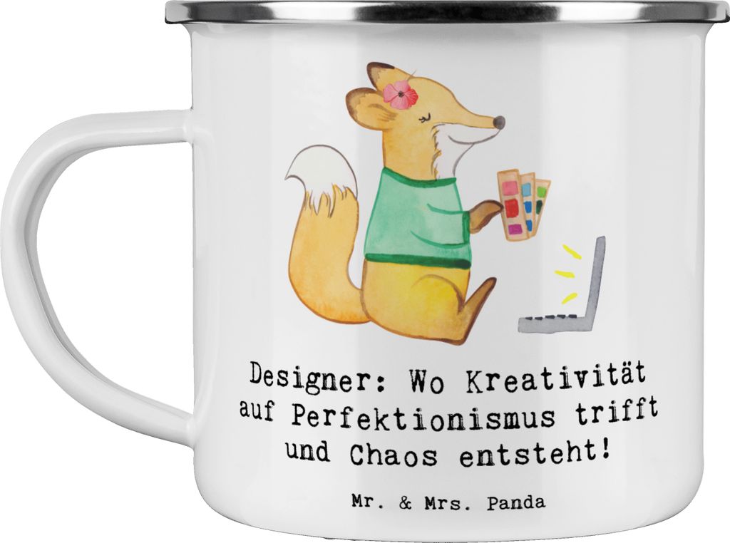 Mr. & Mrs. Panda Teetasse Designer Magie - Weiß - Geschenk, kreative Geschenke, Teebecher, personalisierte, Haferl, Beruf, Kunst, Emaille Becher, ...
