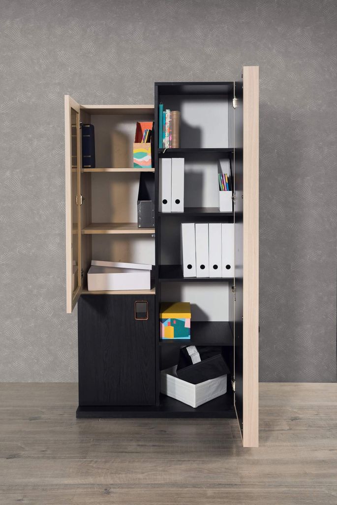 Bücherregal Lotus in Schwarz mit Türen