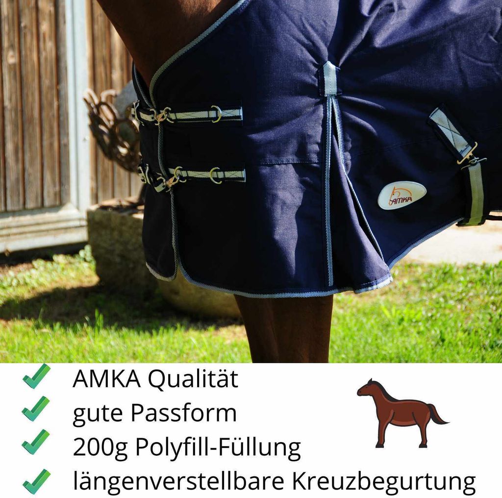 AMKA Pferde Weidedecke Outdoordecke 200g 600D SKIEN Kreuzbegurtung, Größe:155