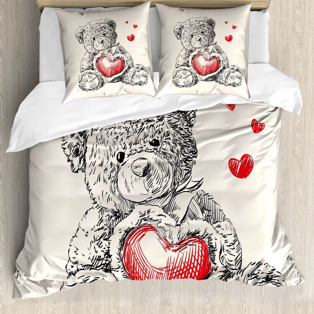 ABAKUHAUS Kindergarten Bettbezug, Detaillierte Teddybär, Milbensicher Allergiker geeignet mit Kissenbezügen, 200 cm x 200 cm - 80 x 80 cm, Rot Sc...