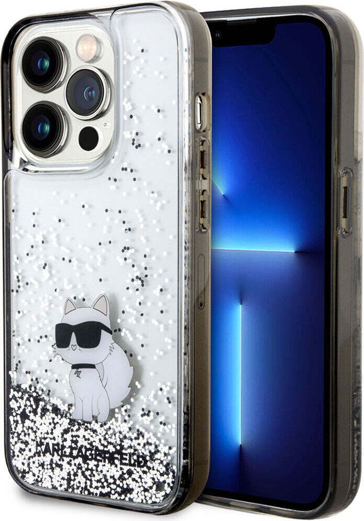 Karl Lagerfeld Liquid Glitter Choupette Hülle für iPhone 14 Pro Max transparent Handyhülle