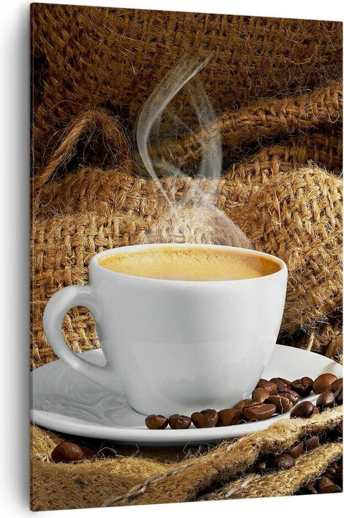 Bild auf Leinwand - Leinwandbild - Einteilig - Cappuccino Tasse Körner Beutel - 70x100cm - Wand Bild - Wandbilder - Leinwanddruck - Wanddekoration...