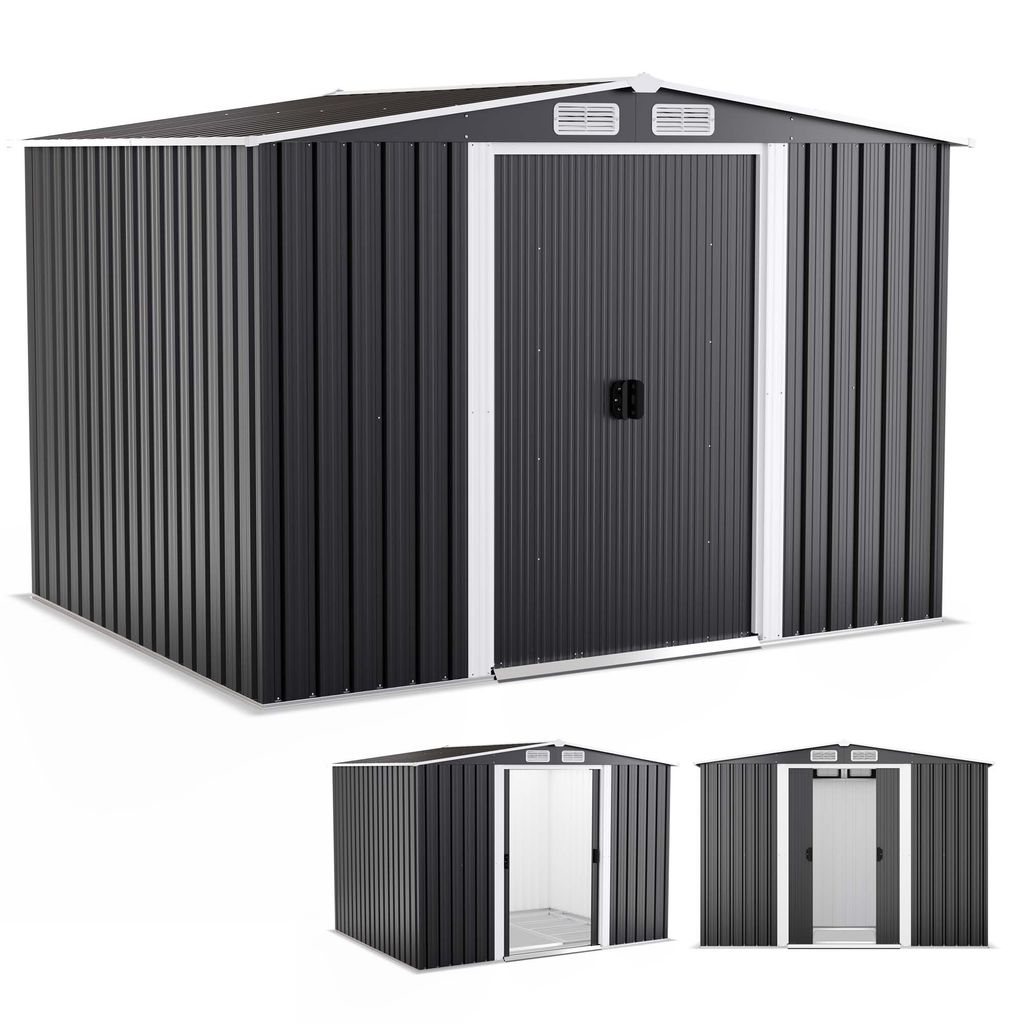 ONBEST Gerätehaus Premium | Metall | mit Fundament | Schiebetür | inklusive 2 Haken | 5,3 m² | Wetterfest