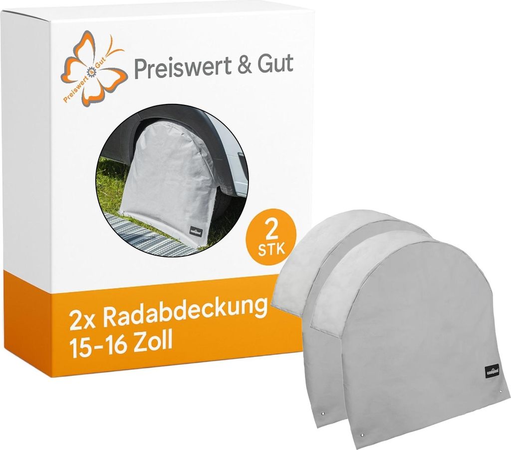 Radabdeckung XL 15-16 Zoll 78 cm 2er Set Reifenabdeckung für Wohnwagen und Wohnmobil aus Polyester mit Metall Heringen UV Schutz