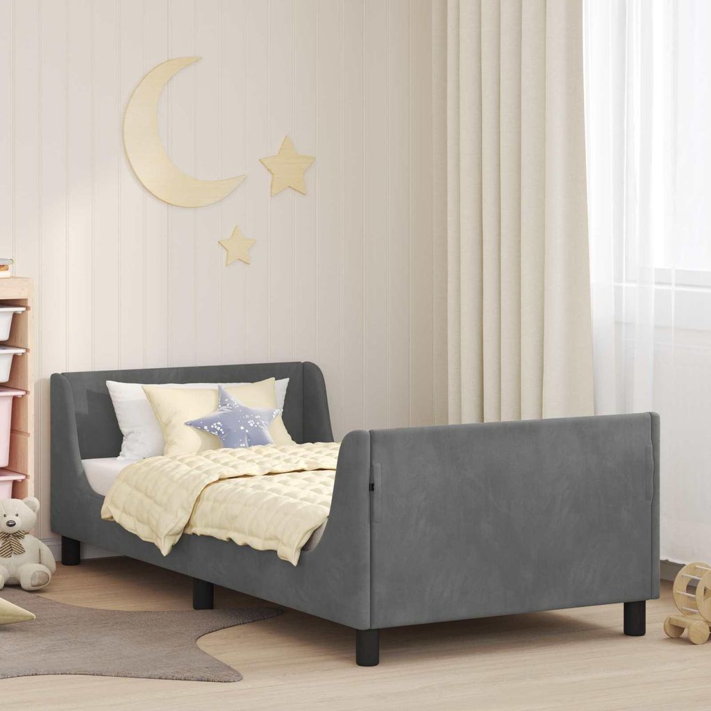 BEI CLORIS Einzelbett/Jugendbett, Kinderbettgestell mit Kopfteil Dunkelgrau 80 x 200cm Samt - Klassische Betten,Bettrahmen 2026Neu6364883