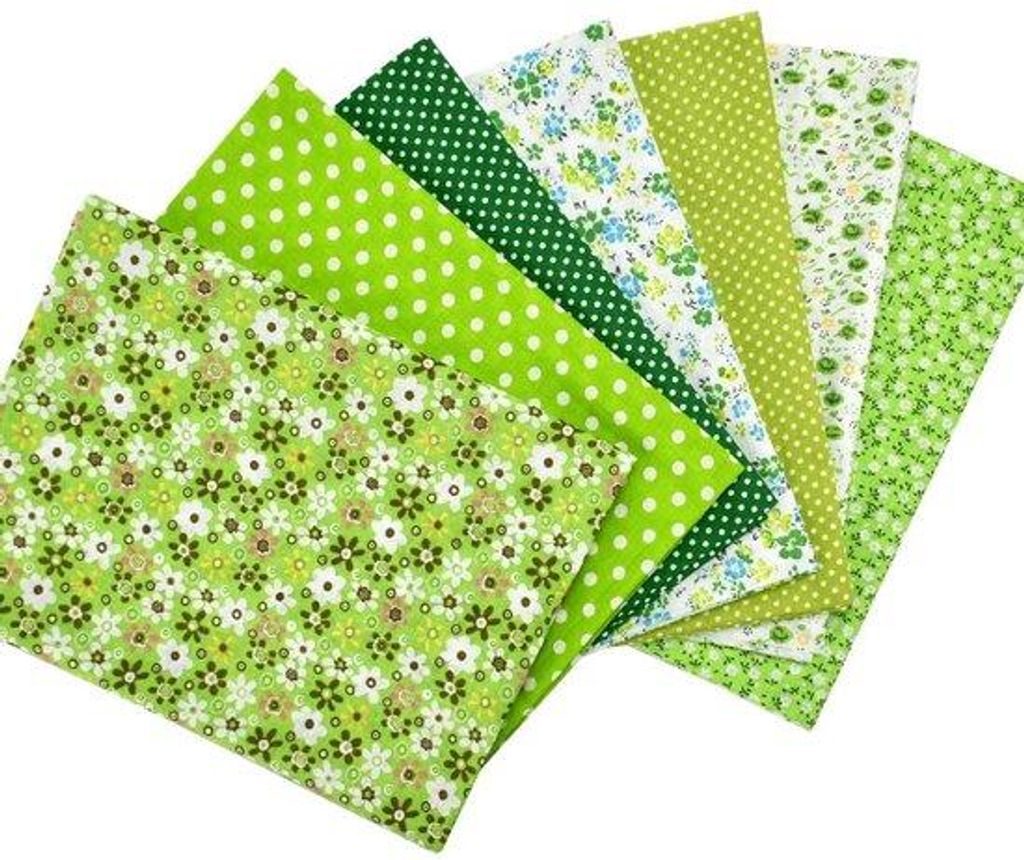 Katoenen Patchwork-Stoffenset 50x75cm, 7 Stück, grün, DIY, Handwerk