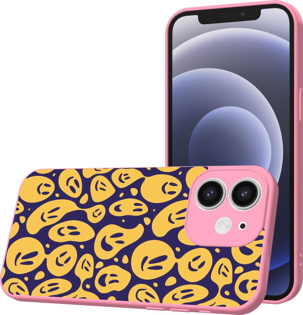 Smartphonica Handyhülle passend für iPhone 12 mit Smiley und Emoji Aufdruck - TPU Back Cover Case Smiley und Emoji Design - Rosa