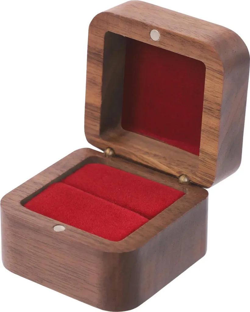 Écrins à bijoux en noyer et flanelle rouge lot de 5 pour bagues - Vintage