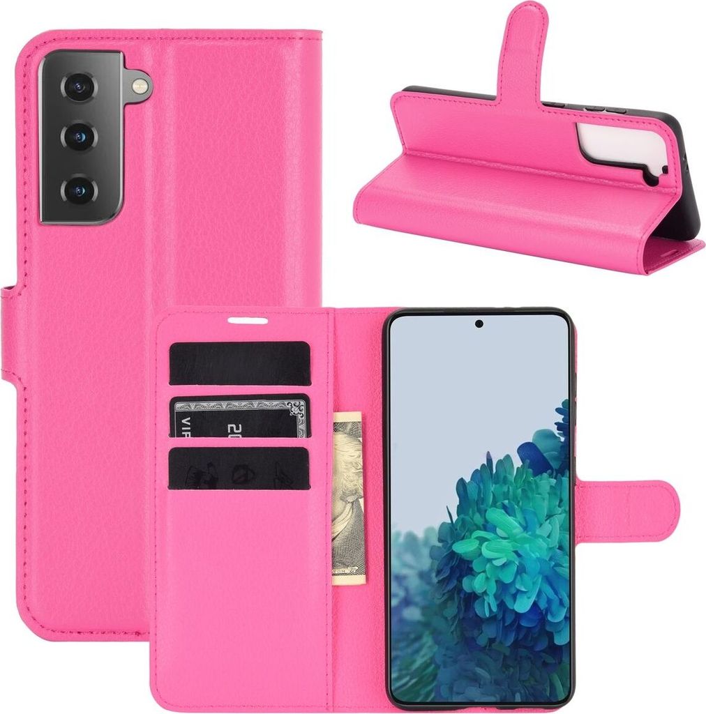 Schutzhülle für Samsung Galaxy S21 Plus Case Handy Hülle Cover Schutztasche Wallet, Farbe:Pink