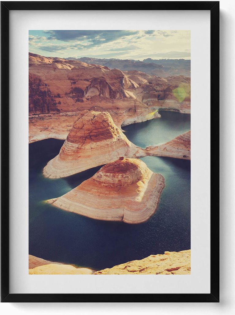 Powel-See USA– Wandbild mit Rahmen – Gerahmtes Bild – Wanddekoration – 50x70 cm – Schwarz Rahmen