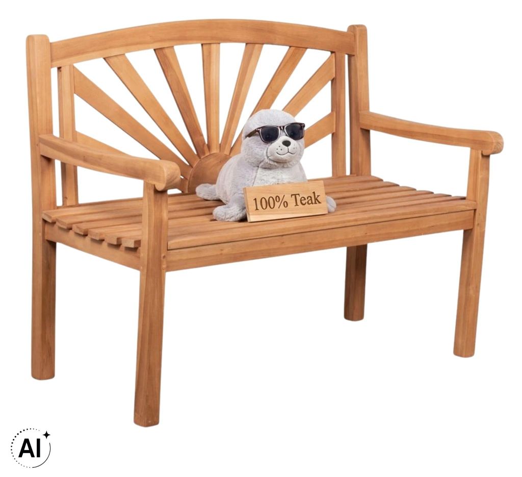 Gartenbank Teakholz 120 cm mit Motiv-Rückenlehne – massiv, Produktbild 