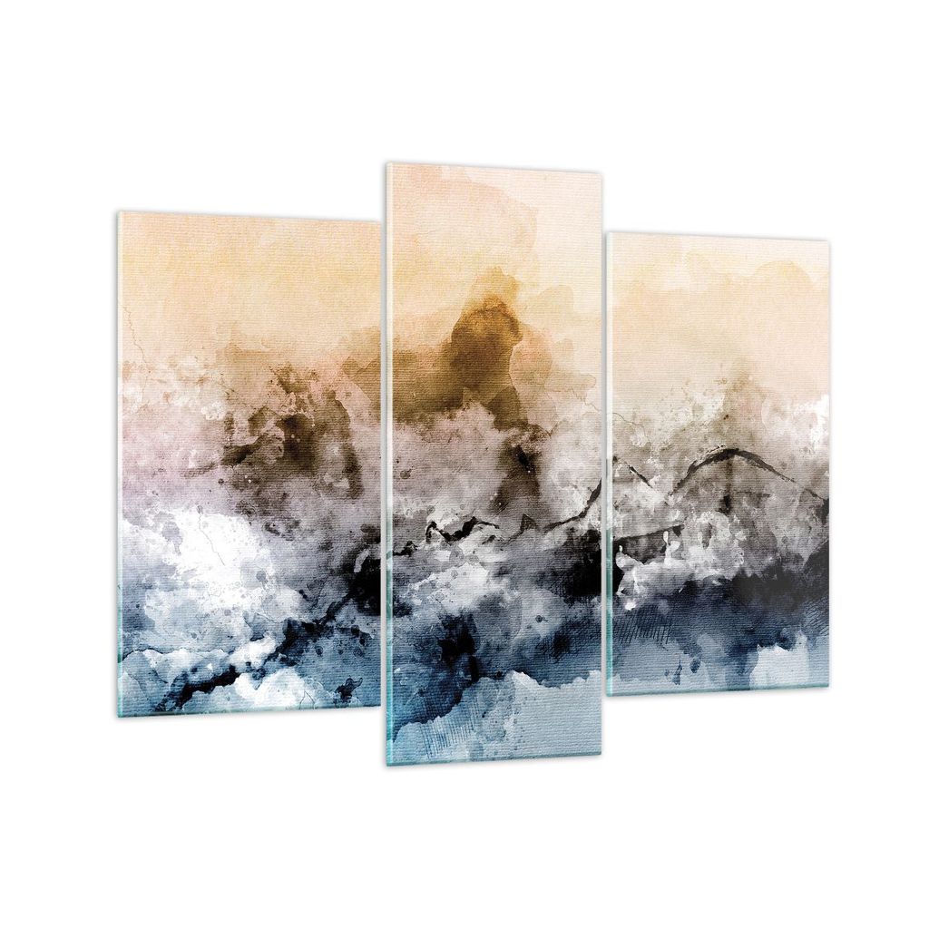 Bilder auf glas - 3 Teile - Abstraktion Wolken Berge - 130x100cm - Glasbilder - Wandbilder - Bilder - zum Aufhängen bereit - Wanddekoration aus Gl...