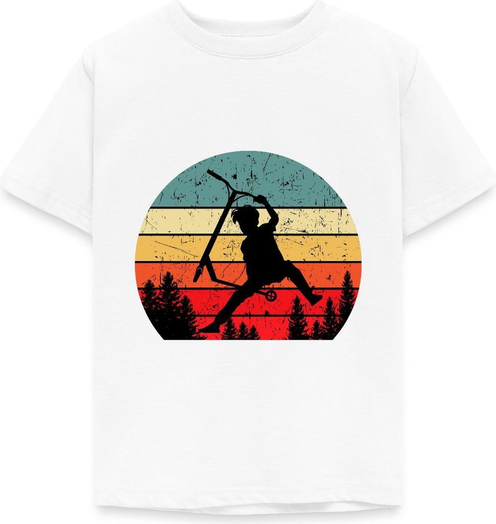 Spreadshirt Scooter Roller Stunt Freestyle Kinder T-Shirt, 110/116 (5-6 Jahre), Weiß