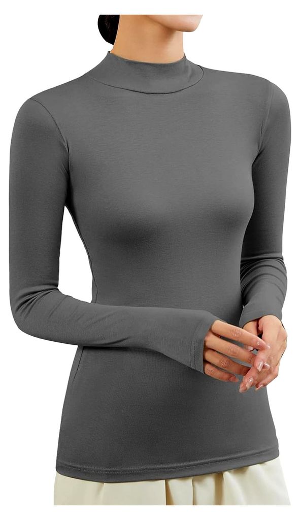Weißes Rollkragenshirt für Damen, Langarm, eng anliegend, Thermo-Oberteil, Slim Fit, Basic, Stehkragen, Rollkragenpullover, Unterhemd, elegant, b...
